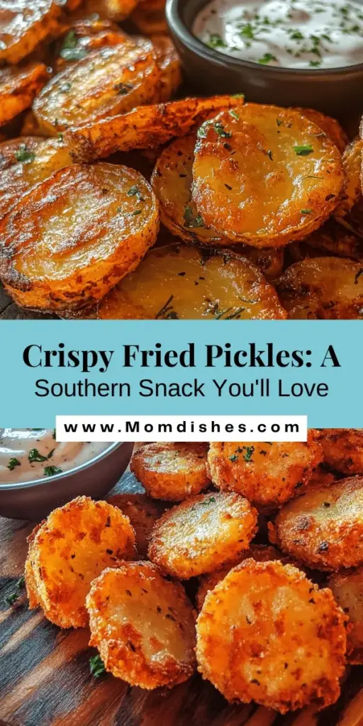 Savor the crispy crunch of Southern fried pickles with this easy recipe! Perfectly tangy and golden brown, these delights are a favorite for snacks or appetizers. Discover the secret to a perfect coating with spices, cornmeal, and dill pickles. Pair them with ranch or spicy mayo for an unforgettable flavor experience. Enjoy this classic treat at your next gathering! #FriedPickles #SouthernCuisine #SnackTime #Yummy #Appetizers #CrunchyDelight