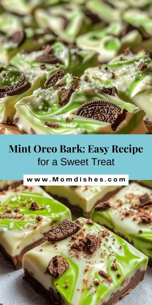 Discover how to make Mint Oreo Bark, a delightful combination of creamy white chocolate, refreshing mint, and crunchy Mint Oreos! This easy-to-follow recipe is perfect for any occasion, whether it's a party treat, homemade gift, or a casual snack. With just a few ingredients, you can create a visually stunning dessert that's sure to impress. Indulge in this sweet treat today! #MintOreoBark #DessertRecipes #ChocolateLovers #BakingJoy #MintChocolate #HomemadeTreats