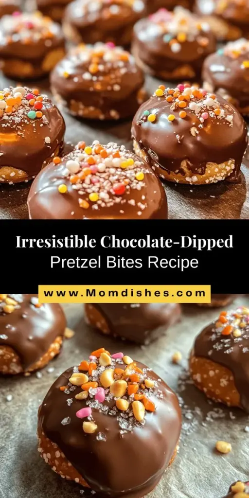 Indulge in the perfect blend of sweet and salty with chocolate-dipped pretzel bites! These delightful treats combine crunchy pretzels smothered in rich chocolate, offering endless customization with nuts, sprinkles, and various chocolate types. Perfect for any occasion, these bites are easy to make and irresistible. Enjoy them at parties, gift them, or savor them during movie nights! Get creative in the kitchen today! #ChocolateDippedPretzels #SweetAndSalty #EasySnacks #BakingFun #DessertLovers #HomemadeTreats