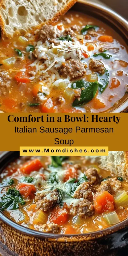 Warm up your chilly evenings with this Hearty Velvety Italian Sausage Parmesan Soup! Combining savory Italian sausage, fresh vegetables, and creamy Parmesan, it’s the ultimate comfort food. Easy to make and nourishing, this soup is perfect for cozy gatherings or simple weeknight dinners. Discover the rich flavors and velvety texture that will leave everyone wanting more! #ComfortFood #ItalianSoup #CozyEats #RecipeOfTheDay #SoupSeason #DeliciousIdeas #HomeCooking