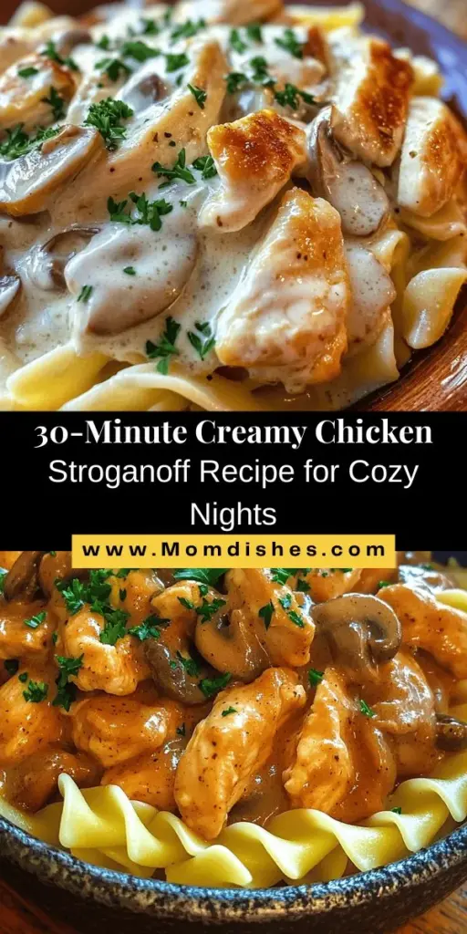 Discover the comforting goodness of Creamy Chicken Stroganoff Delight, a reimagined classic that brings warmth to your dining table. This quick recipe combines tender chicken, rich mushrooms, and creamy sauce for a perfect weeknight meal ready in under 30 minutes. Pair it with your favorite sides and enjoy a dish that feels like a hug on a plate. Get inspired to whip up this delightful dish tonight! #ChickenStroganoff #ComfortFood #EasyRecipes #HomeCooking #DinnerIn30