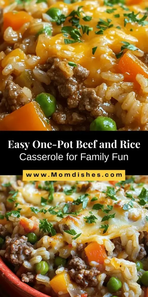 Looking for a quick and comforting family meal? Try this One-Pot Beef and Rice Casserole! It's an easy, flavorful dish that combines ground beef, rice, and veggies in one pan, making cleanup a breeze. Perfect for busy days, this casserole is nutritious and customizable to suit everyone's tastes. Elevate it with cheese for added creaminess! Gather your family around the table and enjoy a hearty meal together. #OnePotMeal #FamilyDinner #ComfortFood #BeefCasserole #EasyRecipes