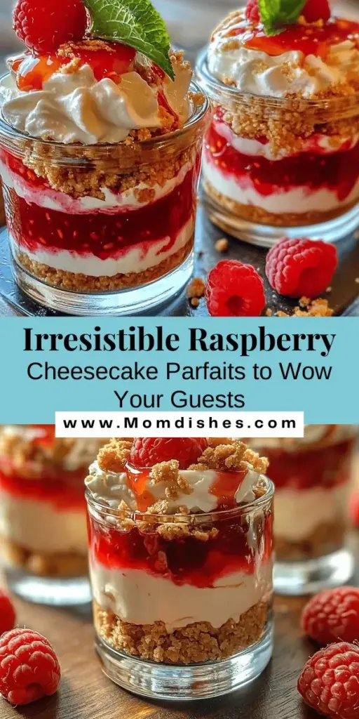 Indulge in the deliciousness of Raspberry Cheesecake Parfaits, a dessert that's as beautiful as it is tasty! With layers of creamy cheesecake filling, fresh raspberries, and crunchy graham cracker crust, this treat is perfect for any occasion. Easy to make and irresistibly appealing, these parfaits bring a blend of flavors that will impress your guests and brighten your day. Discover the joy of creating this delightful dessert! #RaspberryCheesecake #DessertIdeas #Parfaits #BakingFun #SweetTooth #Foodie