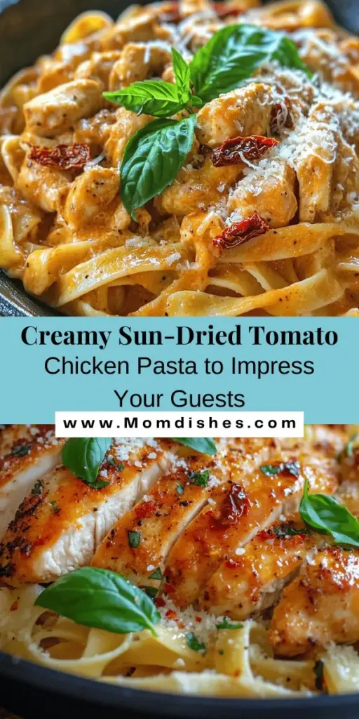 Indulge in the rich flavors of creamy sun-dried tomato chicken pasta! This comforting dish combines tender chicken, al dente pasta, and a luscious sauce infused with sun-dried tomatoes. Perfect for any occasion, it's easy to whip up for a cozy dinner or to impress guests at a gathering. Elevate your meal with fresh herbs and a sprinkle of Parmesan. Get ready to savor every bite! #Pasta #ChickenDinner #ComfortFood #RecipeIdeas #CookingAtHome