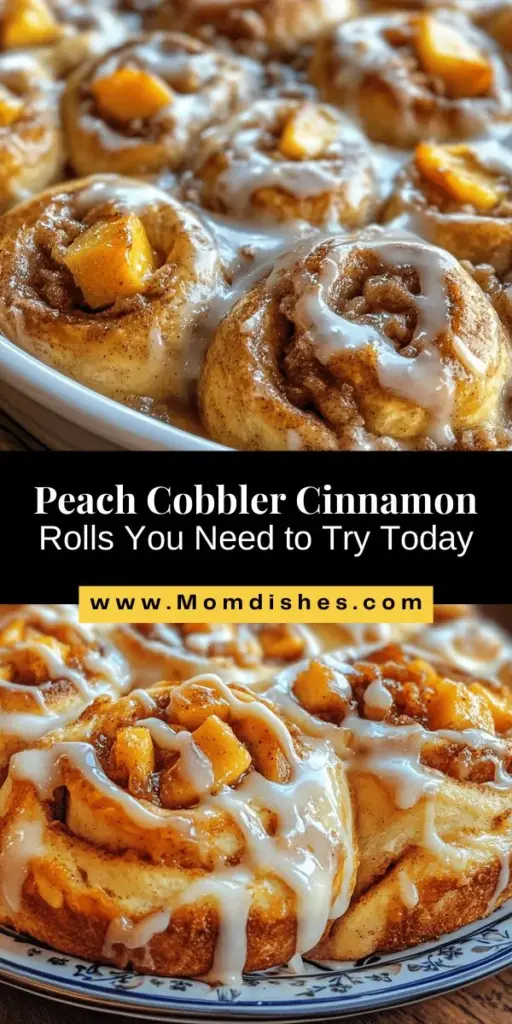 Get ready to treat yourself with this irresistible Peach Cobbler Cinnamon Rolls recipe! This delightful fusion combines the fluffiness of cinnamon rolls with the sweet, juicy flavor of fresh peaches, all topped with a creamy glaze. Perfect for brunch or dessert, these rolls are visually appealing and absolutely comforting. Celebrate peach season with this amazing treat that will wow family and friends! #PeachCobbler #CinnamonRolls #Baking #Dessert #Yummy #ComfortFood #HomeBaking #PeachSeason #SweetTooth #Foodie