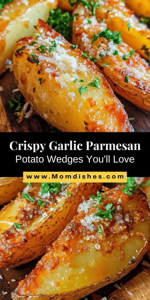 Delight your taste buds with these crispy baked garlic Parmesan potato wedges! This perfect side dish is easy to make and combines the rich flavors of garlic and Parmesan for a sumptuous experience. Baked instead of fried, they are a healthier option that keeps all the deliciousness. Pair them with grilled meats or enjoy them alone with dips. Get ready for a tasty treat that’s sure to be a favorite! #PotatoWedges #GarlicParmesan #HealthyEating #YummySnacks #BakedNotFried #ComfortFood