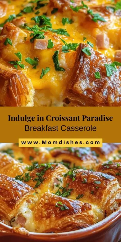 Discover the ultimate breakfast treat with our Croissant Paradise casserole! This delicious dish blends flaky croissants with fluffy eggs, creamy cheese, and savory meats, creating a heavenly breakfast experience. Perfect for family brunches or festive gatherings, this customizable casserole will have everyone asking for more. Elevate your mornings with this simple yet indulgent recipe! #BreakfastCasserole #CroissantParadise #BrunchRecipes #ComfortFood #BakingJoy #DeliciousEats