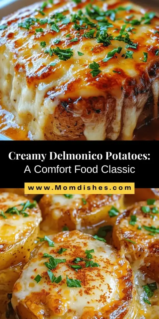 Delmonico Potatoes Delight is the ultimate creamy, cheesy comfort food perfect for family gatherings and holiday feasts. Made with Yukon Gold potatoes, Gruyère, and Parmesan, this dish is rich in flavor and history, dating back to the 19th century. Serve it as a side dish with roasted meats or enjoy its decadent layers of cheesy goodness all on its own. Get ready to impress your guests with this timeless classic! #DelmonicoPotatoes #ComfortFood #CheesyPotatoes #YukonGold #RecipeIdeas #Foodie