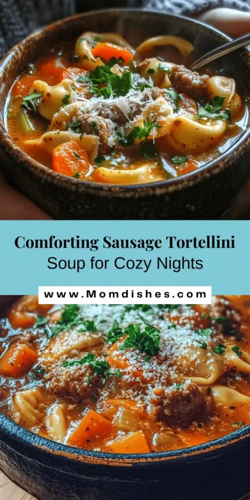 Warm up this season with a bowl of Heavenly Sausage Tortellini Soup! This comforting dish features tender tortellini, savory Italian sausage, and fresh vegetables all simmered in a rich broth. Perfect for cozy dinners or family gatherings, it's easy to customize to suit every taste. Enjoy the aroma that fills your home and create delicious memories around the table. Try this delicious recipe today! #SausageTortelliniSoup #SoupSeason #ComfortFood #ItalianCuisine #HomemadeSoup #CozyEats