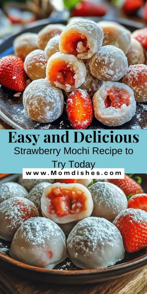 Discover the joy of making homemade Strawberry Mochi with this easy recipe! This delicious Japanese dessert features sweet, chewy rice cake wrapped around fresh strawberries, creating a delightful combination of flavors. Follow our guide to learn about the ingredients, preparation steps, and serving suggestions to impress your friends and family. Perfect for any occasion! #StrawberryMochi #JapaneseDessert #HomemadeTreat #MochiRecipe #DessertLovers #FoodieFun #CulturalCuisine