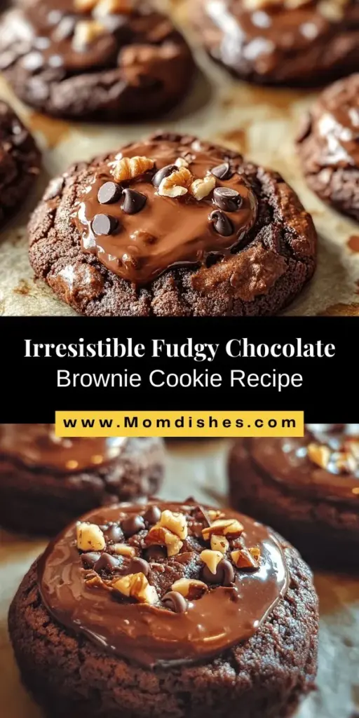 Indulge in the ultimate sweet treat with fudgy chocolate brownie cookies that perfectly blend the rich, gooey goodness of brownies with the chewy delight of cookies. Simple to make with just a few ingredients, these cookies are sure to impress at any gathering or cozy night in. Learn about key ingredients like semi-sweet chocolate chips and unsalted butter to achieve that perfect texture. Bake up a batch and savor the decadence! #FudgyBrownieCookies #Baking #DessertRecipes #ChocolateLovers #CookieRecipe