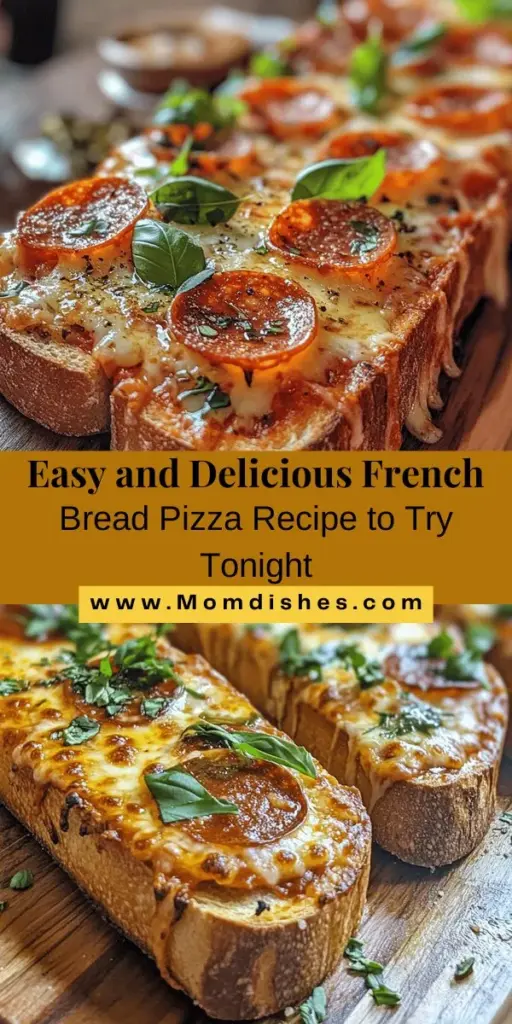 Discover the delicious world of French bread pizza with this easy recipe perfect for pizza lovers. With a crispy baguette base, rich marinara sauce, and gooey cheese, you can customize your pizza with endless toppings to suit any taste. This quick-to-make meal is ideal for busy weeknights or gatherings. Embrace creativity in your kitchen and enjoy every flavorful bite! #FrenchBreadPizza #EasyRecipes #PizzaNight #HomemadePizza #FoodieFun #ComfortFood #YummyPizza