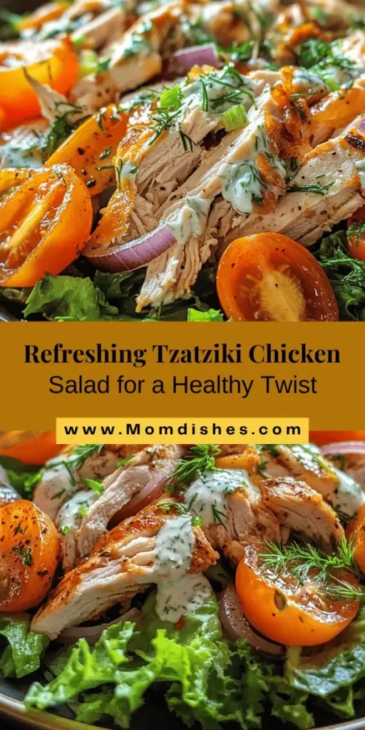 Discover the refreshing flavors of Tzatziki Chicken Salad Delight! This nutritious dish blends tender chicken, creamy tzatziki, and fresh veggies for a meal that's as vibrant as it is delicious. Perfect for any occasion, this Mediterranean-inspired salad is packed with protein and probiotics from Greek yogurt, along with a mix of essential nutrients. Enjoy a healthy and satisfying bite—ideal for lunch, dinner, or picnics! #TzatzikiChicken #HealthyEating #MediterraneanSalad #FreshFood #NutritiousMeals #EasyRecipes #CleanEating