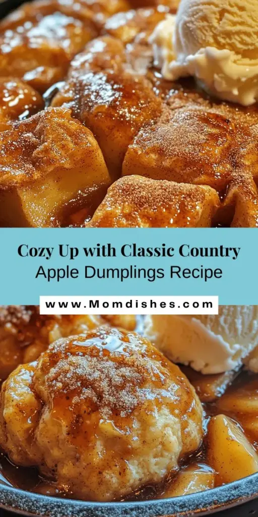 Discover the comforting joy of homemade Country Apple Dumplings with this easy recipe! Filled with tender Granny Smith apples and wrapped in flaky dough, these delightful treats are perfect for family gatherings or cozy nights at home. With a blend of seasonal ingredients, enjoy the sweet, warm flavors that evoke nostalgic memories. Serve with vanilla ice cream for a delicious finish! #AppleDumplings #ComfortFood #Baking #HomeMadeDesserts #FallRecipes #FamilyFavorites