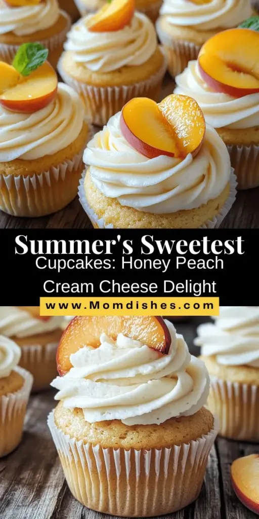 Savor the taste of summer with Honey Peach Cream Cheese Cupcakes! These delightful treats blend sweet honey and juicy peaches, topped with a creamy, tangy frosting. Perfect for any gathering or a sweet afternoon snack, this easy recipe captures the essence of warm weather in every bite. Dive into the world of baking with our simple instructions and tips for making these irresistible cupcakes. Get ready to impress your friends and family! #Cupcakes #Baking #SummerDesserts #Peaches #CreamCheeseFrosting #HoneyDelight