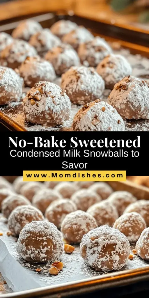 Indulge in the delightful world of Sweetened Condensed Milk Snowballs! These no-bake treats are perfect for any occasion, combining creamy sweetened condensed milk, shredded coconut, and crushed graham crackers for a bite-sized burst of nostalgia. Simple to make and easy to customize, they can be adorned with various coatings like cocoa or powdered sugar. Perfect for holiday gatherings or as a thoughtful gift! #NoBakeTreats #SweetenedCondensedMilk #DessertRecipe #HolidayBaking #SweetTooth