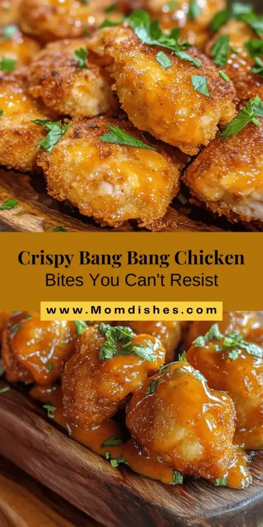 Looking for a delicious appetizer or snack? Try these Crispy Bang Bang Chicken Bites! With their golden crust and spicy, creamy sauce, they’re sure to be a hit at any gathering. Perfect for parties, game days, or cozy dinners, this easy-to-make recipe features succulent chicken and a customizable flavor profile. Don’t forget to adjust the spice level to your liking! Get ready to impress your friends and family with this crowd-pleaser. #BangBangChicken #ChickenBites #Appetizers #Yummy #RecipeIdeas #Foodie #CrispyChicken