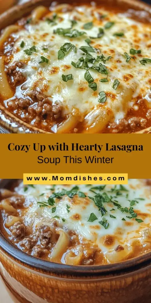 Warm up your chilly evenings with a delicious bowl of Hearty Lasagna Soup! This comforting dish combines the classic flavors of lasagna in a cozy, soup-like form, making it a perfect one-pot meal. Customize it with your favorite meats, vegetables, and cheeses for extra flavor. Ideal for busy nights, this recipe ensures minimal cleanup and maximum enjoyment with family and friends. Cozy up with this hearty meal tonight! #LasagnaSoup #ComfortFood #CozyNights #OnePotRecipes #SoupSeason