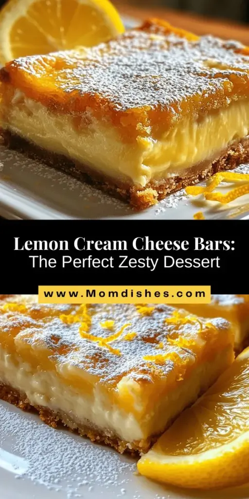 Indulge in the sunshine with these Luscious Lemon Cream Cheese Bars! This delightful dessert combines tangy lemon and creamy filling atop a buttery crust, creating a refreshing treat perfect for any occasion. Whether for a picnic or a cozy night in, these bars are sure to impress family and friends alike. Follow this easy recipe to savor every luscious bite! #LemonBars #CreamCheeseDessert #BakingRecipes #SummerTreats #DessertLove