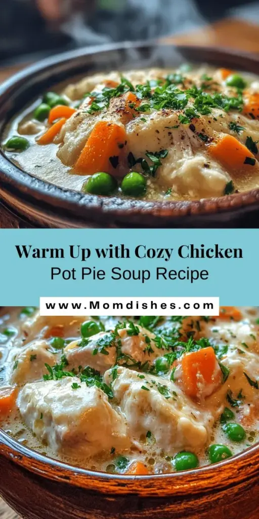 Warm up this winter with a delicious bowl of Cozy Chicken Pot Pie Soup! This heartwarming recipe brings the classic flavors of chicken pot pie into a creamy, slurp-worthy form, packed with tender chicken, vibrant veggies, and a rich broth. Perfect for family dinners or a cozy night in, this easy-to-make soup is sure to be a hit. Gather around the table and enjoy a meal that warms both heart and soul! #ChickenPotPieSoup #ComfortFood #CozyMeals #WinterRecipes #SoupSeason