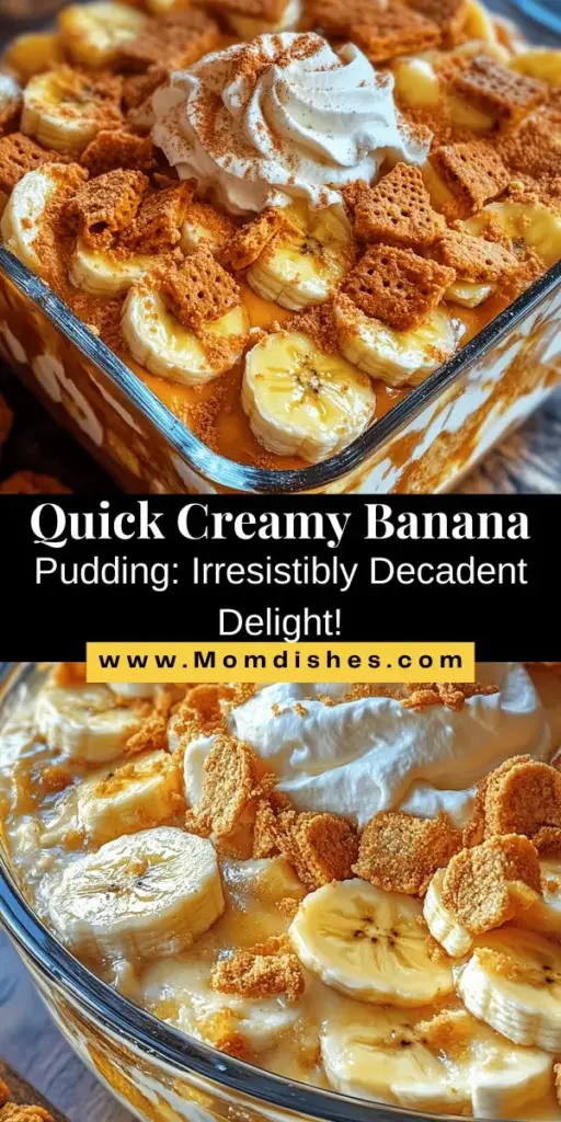 Indulge in the nostalgia of a classic dessert with this Decadent Quick & Creamy Banana Pudding recipe! Perfect for any occasion, this easy-to-make treat combines ripe bananas, creamy milk, and crunchy vanilla wafers for a delightful experience in every bite. Learn the steps to create this comforting dish that'll leave everyone asking for seconds. Gather your friends and enjoy this timeless favorite! #BananaPudding #DessertRecipes #ComfortFood #SummerTreats #EasyDesserts #HomemadeDelights