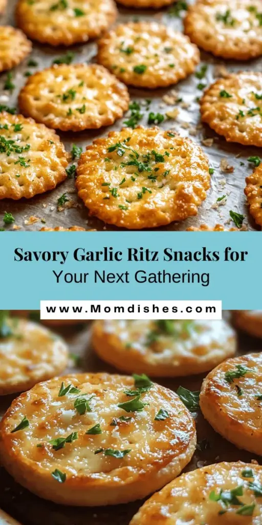 Craving a quick and tasty snack? Discover the irresistible Garlic Ritz Snacks! These easy-to-make appetizers blend buttery Ritz crackers with fresh garlic and Parmesan for a satisfying crunch. Perfect for parties or cozy evenings at home, they offer endless versatility with simple ingredients. Get inspired and learn how to whip up a batch that will impress everyone. Follow for the full recipe and tips! #GarlicSnacks #Appetizers #QuickRecipes #RitzCrackers #SnackTime #CookingAtHome #FoodieFaves