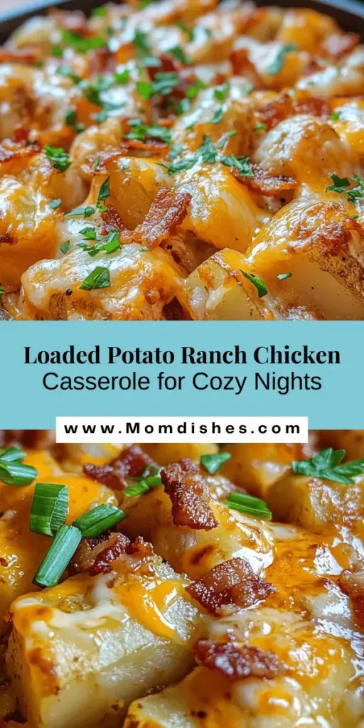 Indulge in the ultimate comfort food with Loaded Potato Ranch Chicken Casserole! This creamy, hearty dish combines tender chicken, savory cheddar cheese, crunchy bacon bits, and zesty ranch dressing for a meal that warms the soul. Perfect for family dinners or gatherings, it's easy to prepare and even easier to enjoy. Discover how a few simple ingredients can create a satisfying, delicious casserole that everyone will love. #ComfortFood #Casserole #FamilyDinner #ChickenRecipe #Foodie