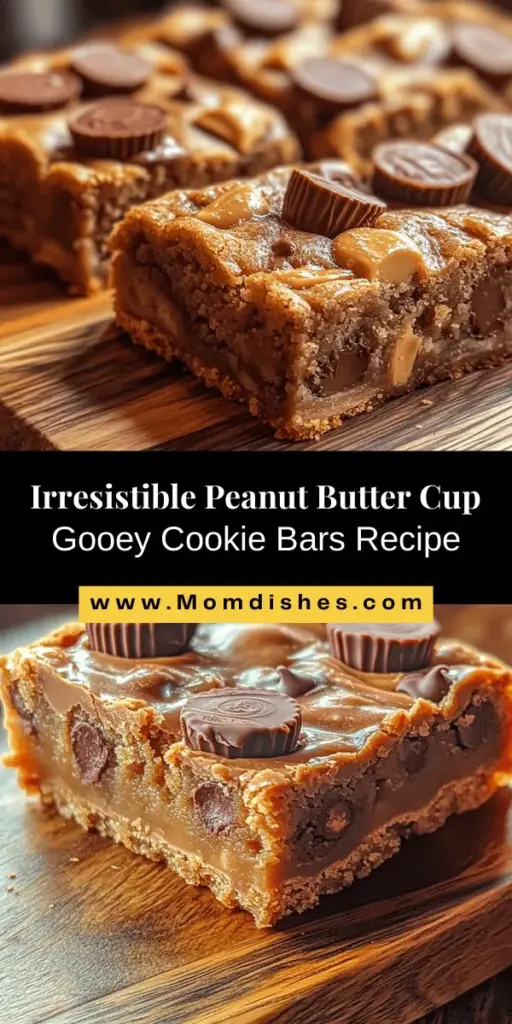 Craving a sweet treat? Try these Peanut Butter Cup Gooey Cookie Bars! They’re the perfect mix of rich chocolate and creamy peanut butter, creating a nostalgic dessert everyone will love. Ideal for parties or a cozy night in, these chewy bars are quick and easy to make. With layers of flavor and texture, they’re sure to impress. Check out the full recipe and step-by-step guide now! #CookieBars #PeanutButter #Dessert #Baking #SweetTreats #ChocolateLovers