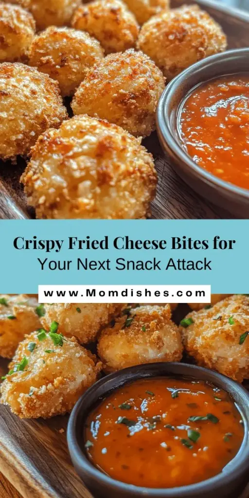 Indulge in the ultimate comfort snack with our crispy homemade fried cheese bites! These delightful morsels are perfect for any gathering and are surprisingly easy to make using common kitchen ingredients. Enjoy the savory crunch paired with gooey, melted mozzarella. Customize them with your favorite dipping sauces for an irresistible flavor experience. Gather your friends and family for a fun culinary adventure! #CheeseBites #SnackTime #HomemadeDelight #ComfortFood #PartyAppetizers #Yum #DeliciousSnacks