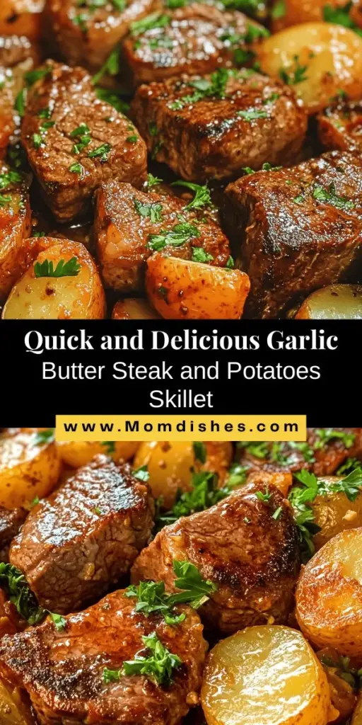 Indulge in the ultimate weeknight meal with this Sizzling Garlic Butter Steak and Potatoes Skillet! In just 30 minutes, you can enjoy juicy sirloin steak and crispy baby potatoes, all drenched in a rich garlic butter sauce. Perfect for busy evenings, this one-pan recipe is simple yet satisfying. Elevate your dining experience with fresh herbs and delightful sides for a complete meal. Don’t miss out! #SteakDinner #OnePanRecipes #WeeknightMeals #ComfortFood #GarlicButter #CookingAtHome