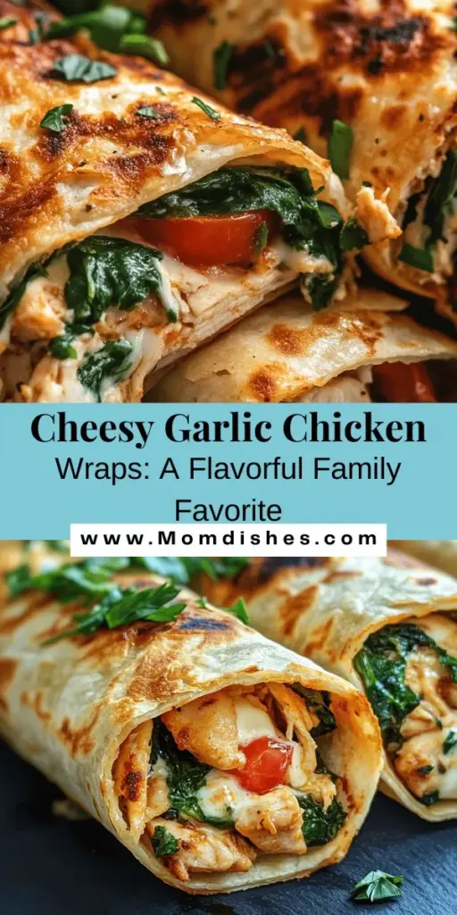 Treat yourself to a delicious twist on a classic with Cheesy Garlic Chicken Wraps! This versatile recipe blends tender chicken, creamy cheese, and aromatic garlic for a flavor explosion. Perfect for busy weeknights, picnics, or meal prep, these wraps are easy to make and customizable to your taste. Pair with fresh veggies or a zesty dip for a complete meal. Get ready to impress friends and family with this satisfying dish! #CheesyGarlicWraps #EasyDinner #MealPrep #Delicious #RecipeIdeas #Foodie