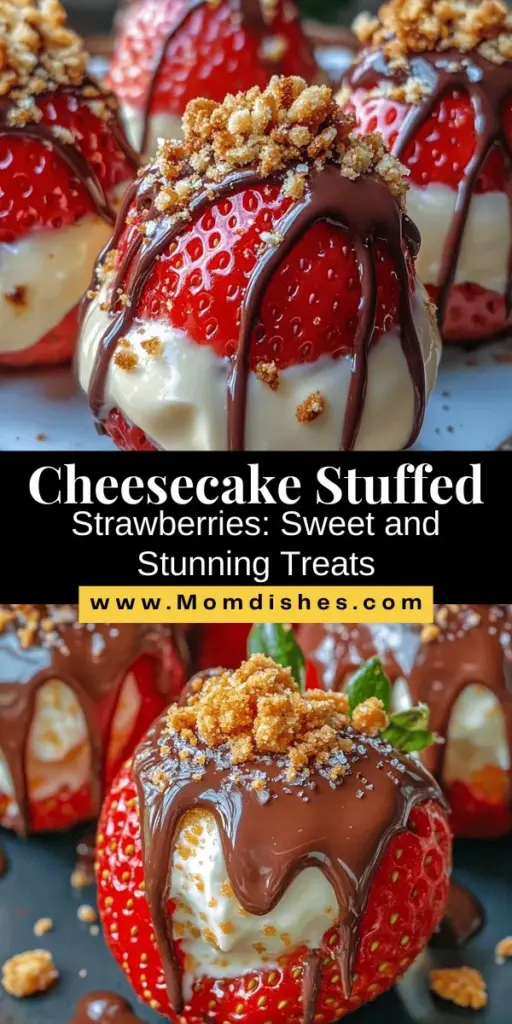 Indulge in the deliciousness of cheesecake stuffed strawberries! This simple yet stunning dessert combines sweet, juicy strawberries with a creamy cheesecake filling, perfect for any occasion. From summer barbecues to romantic dinners, these delightful bites are a crowd-pleaser. Plus, they’re packed with health benefits from strawberries. Get ready to impress your guests with this gorgeous and tasty treat! #CheesecakeStuffedStrawberries #Desserts #SweetTreats #HealthyDessert #SummerDesserts