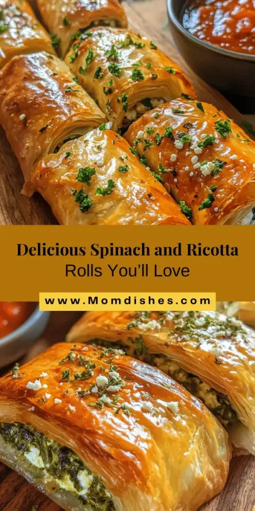 Looking for a delicious and versatile dish? Try these Spinach and Ricotta Rolls! Packed with fresh spinach and creamy ricotta, they make a fantastic appetizer or a satisfying main course. Easy to prepare with phyllo pastry, these rolls are perfect for gatherings or a cozy family meal. Elevate your dining experience with this nutritious and flavorful recipe! #SpinachRicottaRolls #HealthyRecipes #Appetizers #ComfortFood #CookingAtHome #PhylloPastry