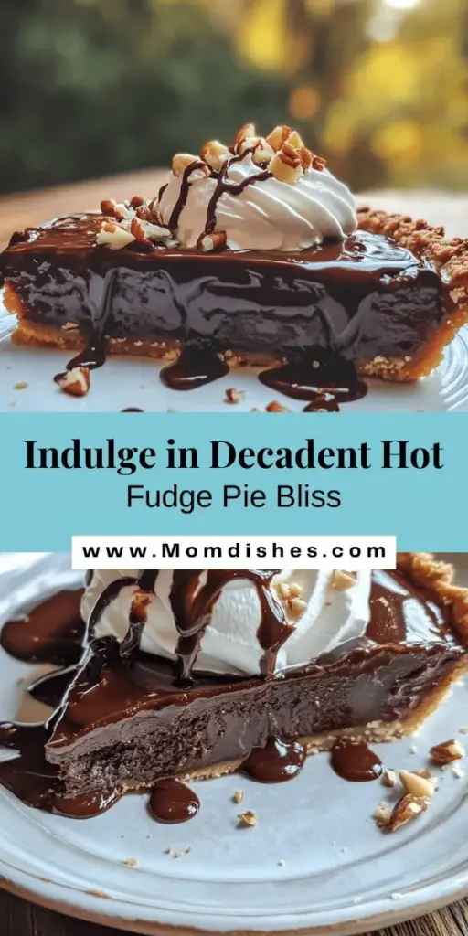 Indulge your sweet tooth with this irresistible Decadent Hot Fudge Pie! Perfectly fudgy and enveloped in a delicate crust, this chocolate dessert is a must-try for any chocolate lover. With rich flavors brought together by high-quality ingredients like cocoa powder and semi-sweet chocolate chips, every slice is an experience you'll want to share. Pair it with whipped cream or vanilla ice cream for the ultimate treat! #HotFudgePie #ChocolateDessert #BakingJoy #DessertLovers #PieRecipes #ChocolateLoversDream