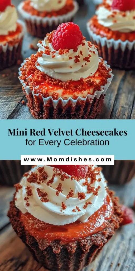 Indulge in the delightful flavors of mini red velvet cheesecakes! Perfect for any gathering, these individual treats combine creamy cheesecake with the rich taste of red velvet for a stunning presentation. Easy to make ahead, they not only impress guests but also allow for guilt-free sampling of dessert. Top with whipped cream or fresh berries for an extra touch. Dive into this sweet experience today! #RedVelvetCheesecake #MiniDesserts #BakingFun #PartyTreats #DessertIdeas