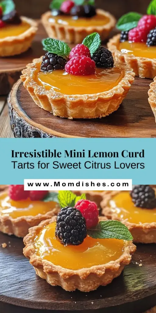 Indulge in the zesty delight of mini lemon curd tarts! These charming bite-sized treats balance a flaky crust with a creamy, tangy lemon filling, perfect for any occasion. Make them at home using fresh ingredients for a flavor that beats store-bought options. Ideal for celebrations or a sweet everyday snack, these tarts are sure to impress everyone. Discover the joy of baking from scratch! #MiniLemonTarts #Dessert #BakingFromScratch #CitrusLove #SweetTreats #HomemadeDesserts #LemonCurd