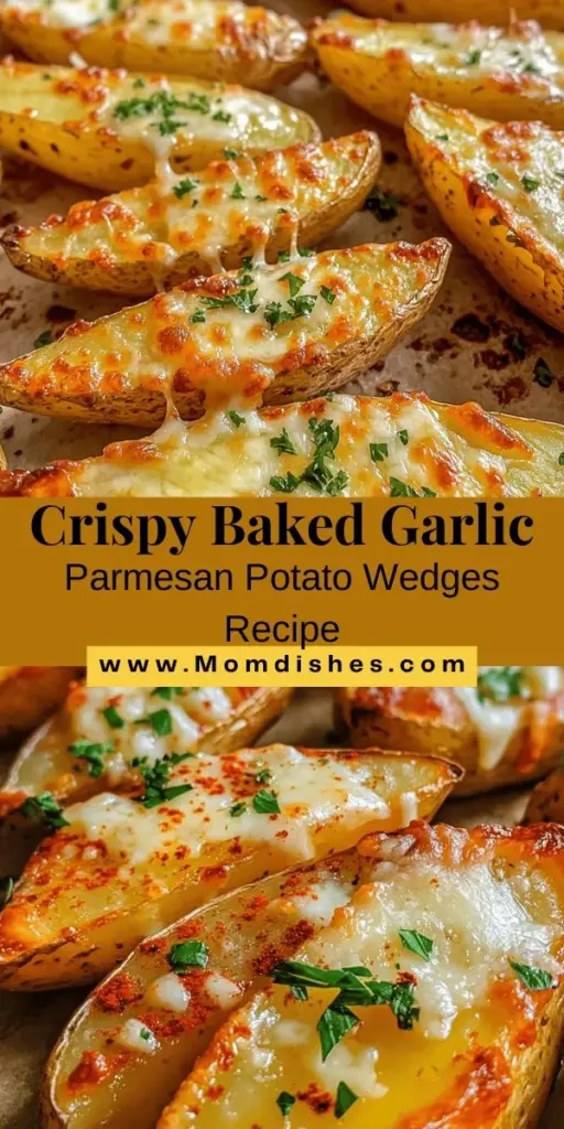 Indulge in the ultimate comfort food with these Baked Garlic Parmesan Potato Wedges! Crispy on the outside and fluffy on the inside, they're the perfect side or snack for any occasion. Seasoned with garlic, rich Parmesan, and a blend of spices, these wedges are easy to make and sure to please. Pair them with ranch, spicy mayo, or ketchup for an extra kick! Try this recipe for a delicious twist on a classic favorite! #PotatoWedges #ComfortFood #Recipe #EasyCooking #GarlicParmesan #SnackIdeas