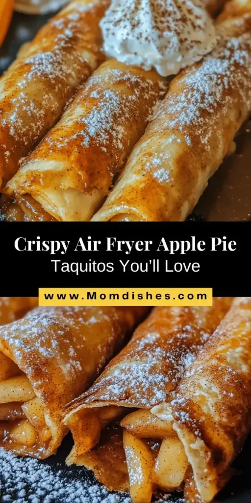 Get ready to indulge in a delightful twist on a classic dessert with Air Fryer Apple Pie Taquitos! These crispy handheld treats are packed with warm, spiced apple filling and wrapped in tortillas, making them perfect for any occasion. Easy to prepare and even easier to enjoy, they can be served warm or packed for a sweet snack on the go. Elevate your dessert game and impress your guests with this fun recipe! #AirFryerRecipes #ApplePie #Taquitos #DessertIdeas #EasyRecipes