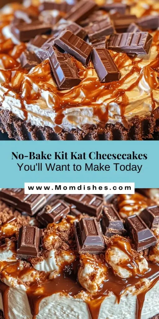 Satisfy your sweet tooth with these amazing No-Bake Kit Kat Cheesecakes! Perfect for any occasion, this dessert combines creamy cheesecake with crunchy Kit Kat bars for a delightful treat. With step-by-step instructions and tips for customization, you'll have an impressive dessert that’s easy to make. Indulge in this decadent no-bake recipe that everyone will love! Get creative with flavors and toppings. #NoBakeCheesecake #KitKatDessert #EasyDesserts #DessertRecipes #SweetTreats