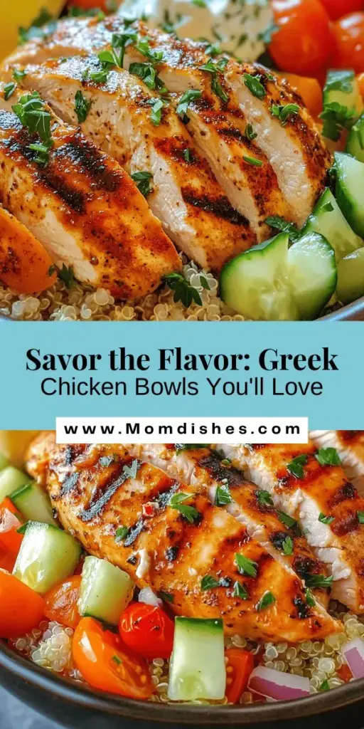 Discover the vibrant flavors of Greek Chicken Bowls Delight! This nutritious dish combines succulent chicken, wholesome quinoa, and colorful fresh vegetables for a meal that's as beautiful as it is delicious. Perfect for meal prep or entertaining, each bowl is packed with protein, healthy fats, and essential vitamins. Elevate your dining experience with this Mediterranean-inspired recipe! #GreekChickenBowls #HealthyEating #MediterraneanDiet #MealPrep #NutritiousDelight #FoodieFavorites #HealthyRecipes