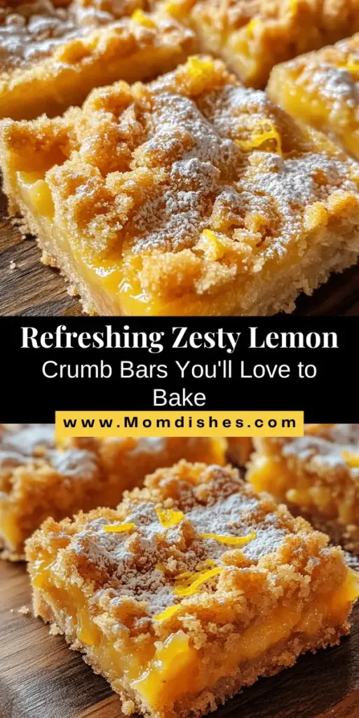 Get ready to brighten your dessert table with these zesty lemon crumb bars! Combining the perfect balance of sweet and tart, these bars feature a buttery crumbly base topped with a refreshing lemon filling. Ideal for any occasion, they’re as versatile as they are delicious. Learn how to craft these delightful treats, from mixing the crust to adding a touch of powdered sugar for garnish. Perfect for sharing at picnics or parties! #LemonDesserts #BakingRecipes #DessertIdeas #HomemadeTreats #ZestyLemonCrumbBars