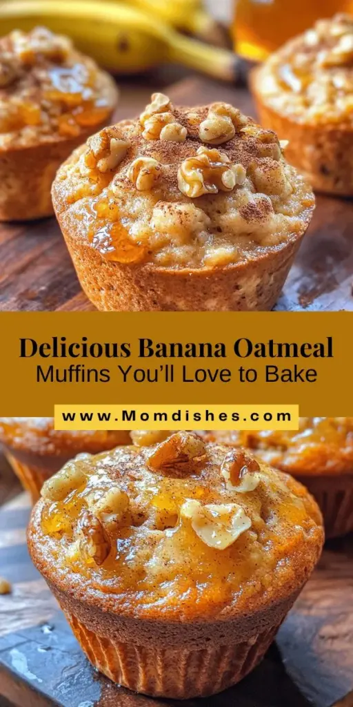 Try this delicious and healthy Banana Oatmeal Muffins recipe that transforms ripe bananas into a delightful treat! Packed with fiber-rich oats and optional add-ins like nuts or chocolate chips, these muffins are perfect for breakfast or a snack. They’re quick to make and incredibly customizable, ensuring everyone will love them. Enjoy the natural sweetness and nourishing goodness with every bite! #BananaOatmealMuffins #HealthyBaking #EasyRecipes #Yum