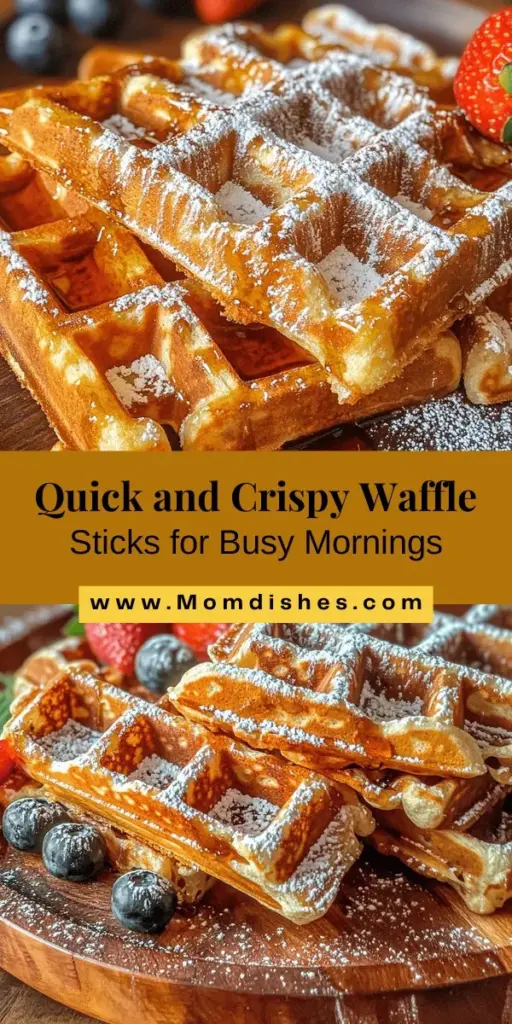 Start your busy mornings off right with these crispy waffle sticks! Perfect for on-the-go breakfasts, they offer a satisfying crunch and endless topping options. Customize them with maple syrup, fresh fruit, or indulge with chocolate sauce. They're easy to make, great for meal prep, and can be enjoyed warm or at room temperature. Make breakfast delightful and hassle-free. Try them today and revolutionize your morning routine! #WaffleSticks #BreakfastIdeas #MealPrep #CrispyWaffles #QuickBreakfast #OnTheGoEating