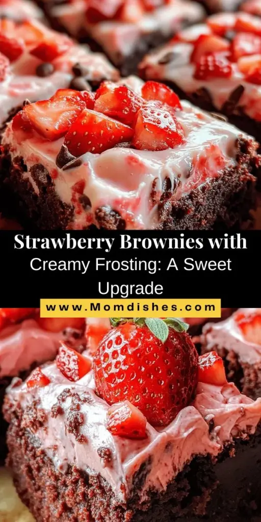 Discover a delightful twist on the classic dessert with Strawberry Brownies topped with creamy frosting. This unique recipe combines rich chocolate with fresh strawberries for a burst of flavor that's perfect for any occasion. With a simple step-by-step guide, even novice bakers can whip up these stunning treats. Enjoy the nutritional benefits of strawberries while indulging in this sweet creation. Ideal for gatherings or a sweet craving! #StrawberryBrownies #DessertRecipe #BakingJoy #SweetTreats