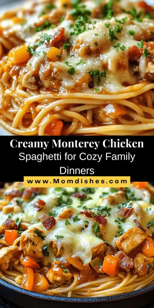 Discover the deliciousness of Monterey Chicken Spaghetti, a comforting fusion dish that combines succulent chicken, vibrant vegetables, and creamy Monterey Jack cheese. Perfect for busy weeknights or family gatherings, this easy casserole will satisfy everyone at the table. With a hint of barbecue sauce and a cheesy topping, it's comfort food at its best! Try this recipe and enjoy a flavorful, hearty meal. #MontereyChickenSpaghetti #ComfortFood #EasyRecipes #FamilyDinner #PastaLovers #CasseroleDish #HomeCooking