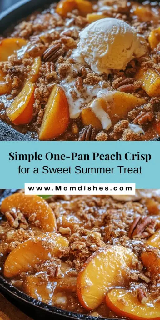 Looking for the perfect summer dessert? Try this One-Pan Peach Crisp! Bursting with the juicy sweetness of ripe peaches and topped with a crispy, buttery oat crumble, this easy-to-make dish is ideal for any summer gathering. With minimal cleanup and endless variations, it’s a delightful way to celebrate the season. Enjoy warm with vanilla ice cream for an extra treat! #PeachCrisp #SummerDessert #OnePanRecipe #BakingJoy #PeachSeason