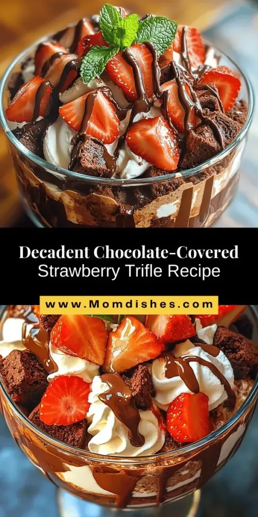 Indulge in the ultimate dessert experience with a Chocolate-Covered Strawberry Trifle! This deliciously layered treat brings together moist brownie bites, fresh strawberries, and airy whipped cream for a visually stunning centerpiece at any event. Perfect for gatherings or special celebrations, this easy-to-make dessert is as delightful to taste as it is to look at. Get inspired to create this rich yet refreshing dessert today! #ChocolateCoveredStrawberries #Dessert #Trifle #Bakery #SweetTreats #RecipeIdeas #PartyDesserts