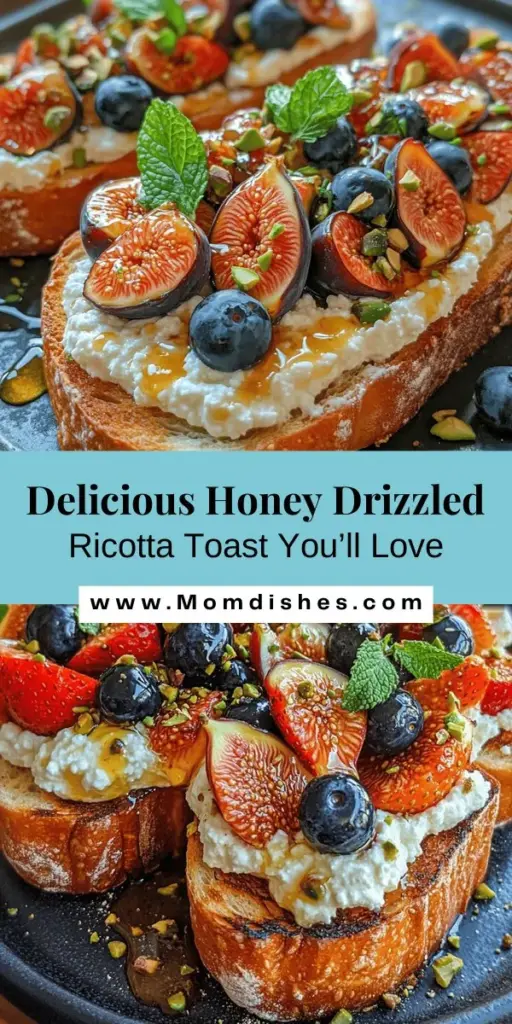 Elevate your toast game with this delicious Honey Drizzled Ricotta Toast recipe! This gourmet dish combines creamy ricotta cheese with the natural sweetness of honey on a slice of artisan bread, perfect for breakfast, snacks, or dessert. Customize it with fresh fruits, nuts, and spices for a delightful flavor balance. Simple to make and visually stunning, it’s a go-to for any occasion. Discover the magic of this versatile recipe today! #RicottaToast #BrunchIdeas #HealthyEating #EasyRecipe #FoodieFun