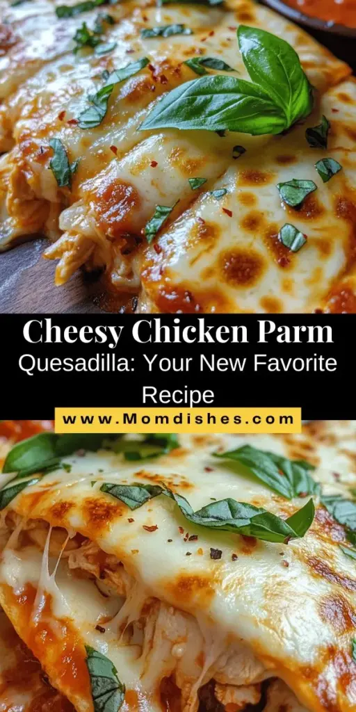 Introducing the Cheesy Chicken Parm Quesadilla, a mouthwatering fusion of Mexican and Italian cuisine! This easy recipe combines tender, seasoned chicken, gooey mozzarella, and tangy marinara, all nestled in a crispy tortilla. Perfect for a snack, lunch, or dinner, it’s customizable to match your cravings. Bring creativity to your kitchen and delight everyone with this satisfying dish. Get ready to enjoy a gourmet experience at home! #CheesyChickenQuesadilla #FusionFood #DeliciousRecipes #CookingAtHome #QuesadillaLove