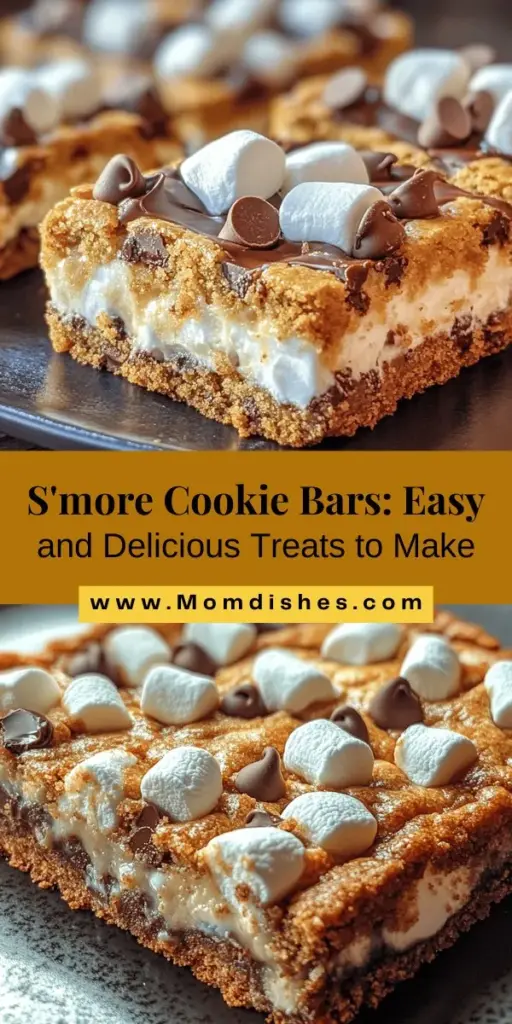 Looking for a fun and easy dessert that combines nostalgia with a delicious twist? Try S’more Cookie Bars! These delightful treats are a perfect blend of gooey marshmallows, rich chocolate, and crunchy graham crackers, all in a convenient bar form. Ideal for parties, picnics, or just a sweet indulgence, they’re sure to impress! Check out the step-by-step guide to create these mouthwatering bars! #Smores #CookieBars #BakingFun #SweetTreats #DessertIdeas #Foodie #Nostalgia